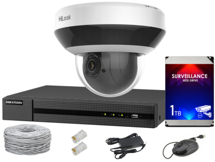 IP nadzorna komplet, PTZ kamera 4Mpx, IR20, NVR 4xPoE, Disk 1TB - Hilook by Hikvision